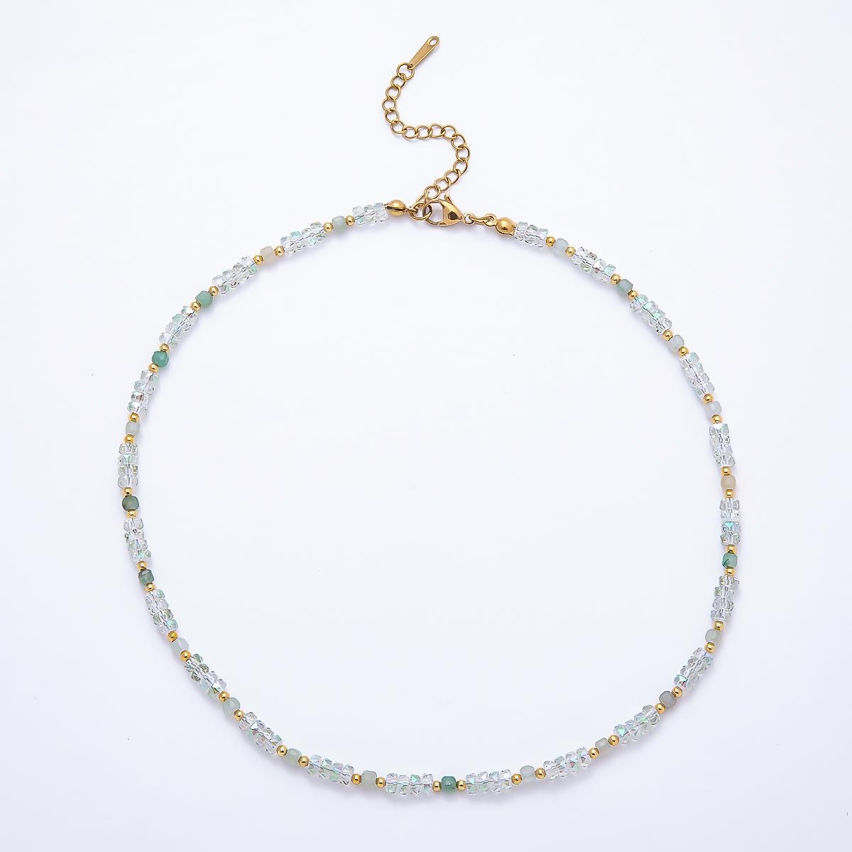 3mm Blue, Pink, Clear AB, Peach, White, Green Tube Rondelle Multifaceted Crystal Gemstone Chain 16 Inch Festival Theme Necklace | WA-00898