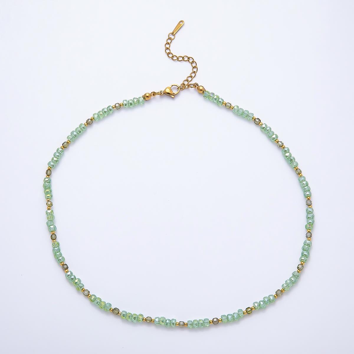 3mm Blue, Pink, Clear AB, Peach, White, Green Tube Rondelle Multifaceted Crystal Gemstone Chain 16 Inch Festival Theme Necklace | WA-00898