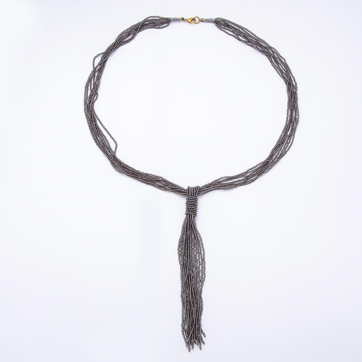 Black, Green, Blue, Grey, White Boho Multi Layer Fringe Knot Lariat Multifaceted Crystal Gemstone Chain 30 Inch Necklace Jewelry | WA-01096