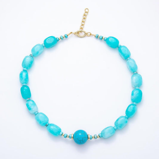 16K Gold Filled 20mm Blue Turquoise Rectangle Gemstone Chain 19 Inch Necklace Boho Chic Statement Choker Jewelry Supply | WA-01312