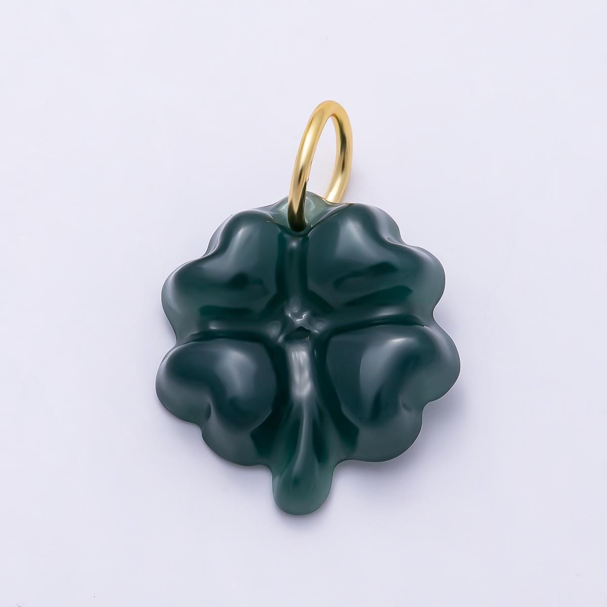 16K Gold Filled 17mm Green Aventurine Gemstone Lucky Clover Charm Carved Gemstone Good Luck Pendant DIY Jewelry Supply | Charms-01476