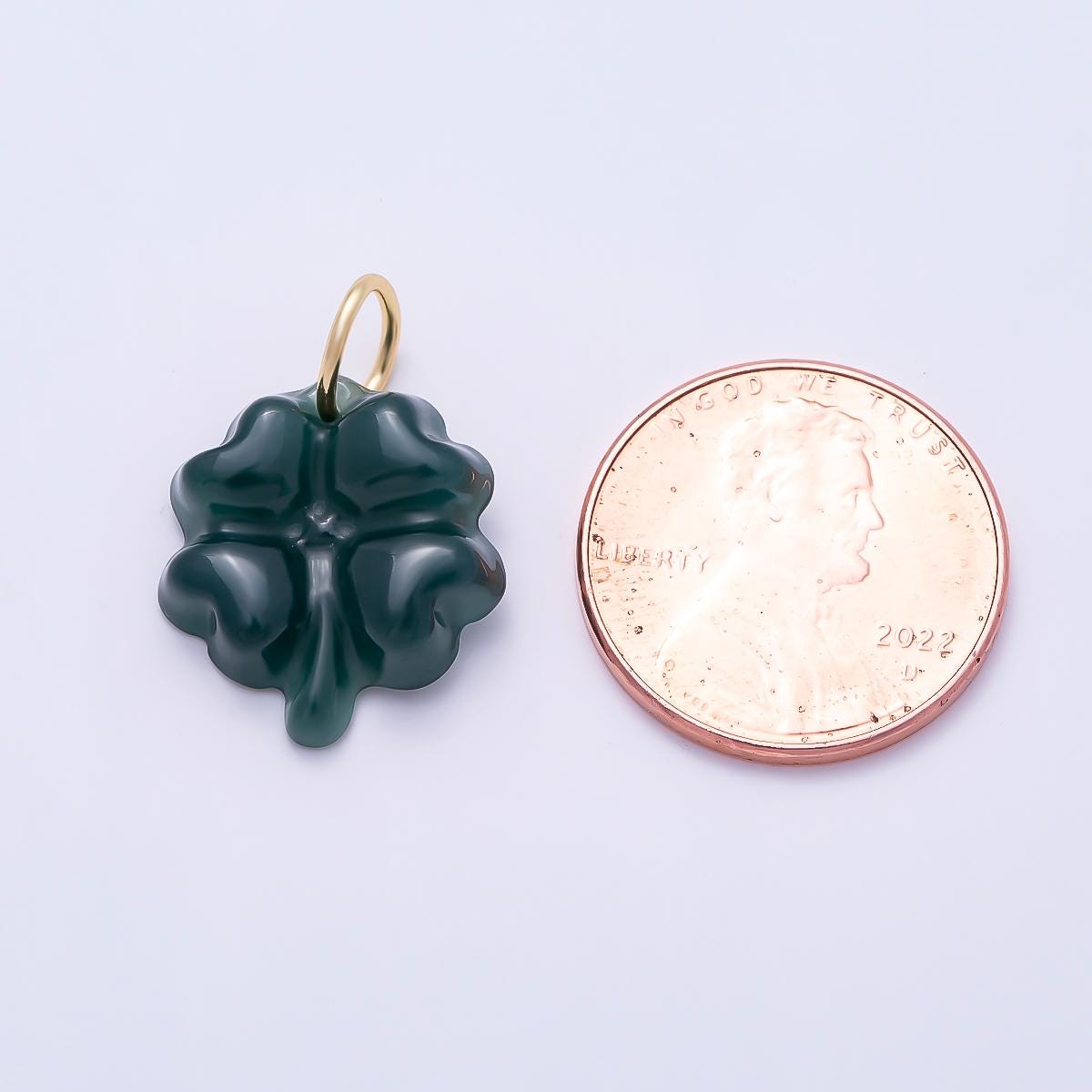 16K Gold Filled 17mm Green Aventurine Gemstone Lucky Clover Charm Carved Gemstone Good Luck Pendant DIY Jewelry Supply | Charms-01476