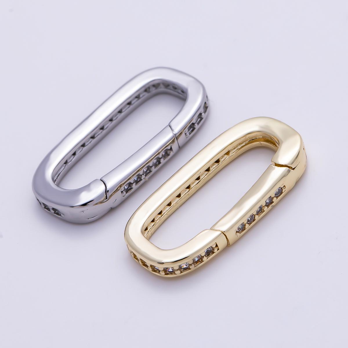 16K Gold Filled 17.5mm Micro Paved CZ Oblong Push Gate Enhancer Findings in Gold & Silver Jewelry Making DIY Component | Findings-00424