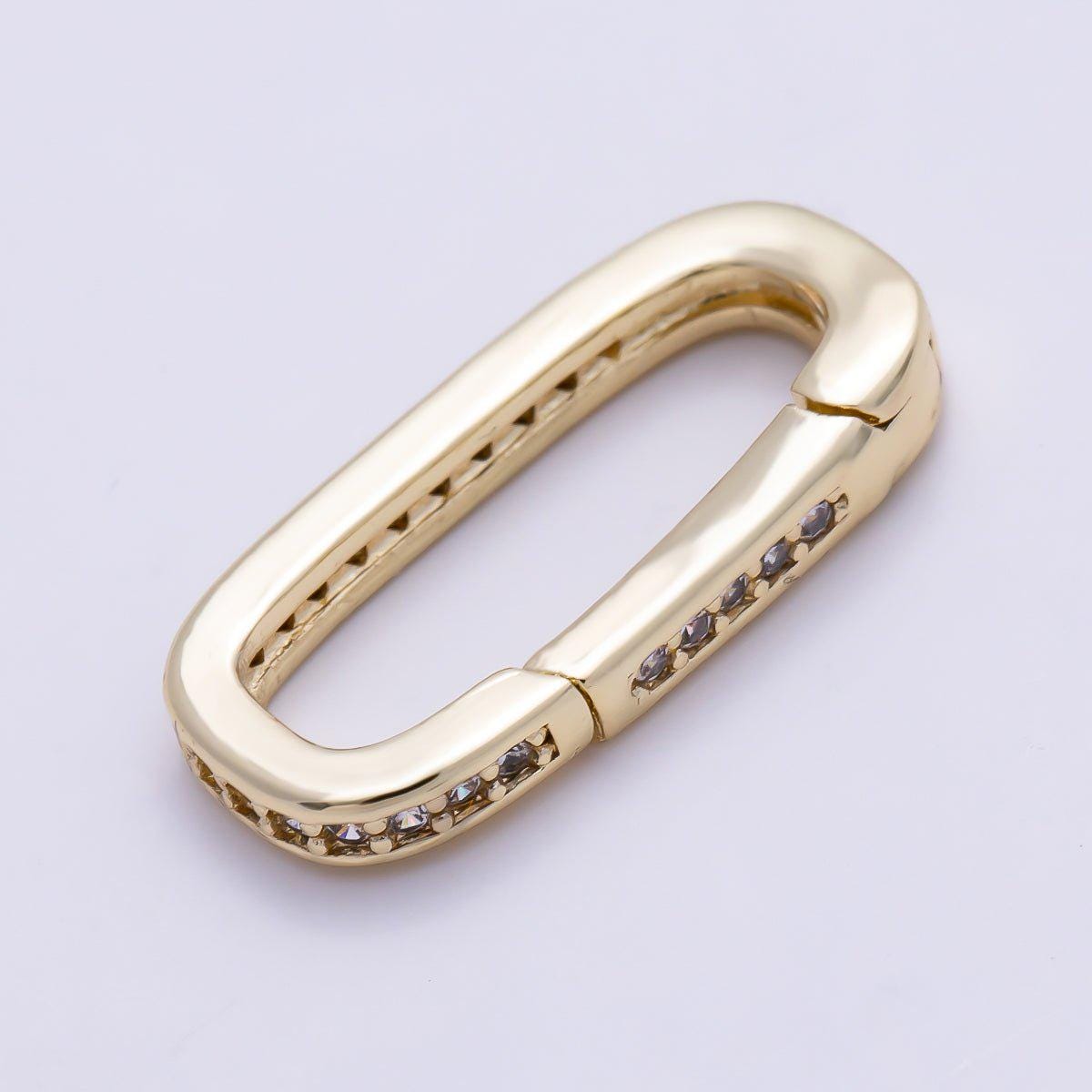 16K Gold Filled 17.5mm Micro Paved CZ Oblong Push Gate Enhancer Findings in Gold & Silver Jewelry Making DIY Component | Findings-00424