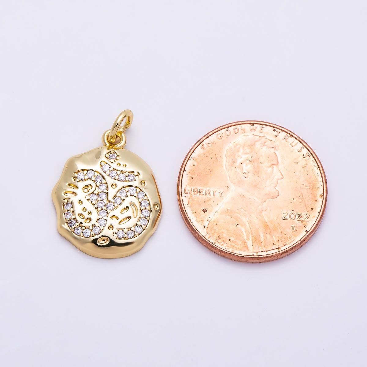 16K Gold Filled 17mm Micro Paved CZ "ॐ" Om Sanskrit Round Charm Yoga Spirit Coin Pendant for Necklace Bracelet Jewelry Making | Charms-01467