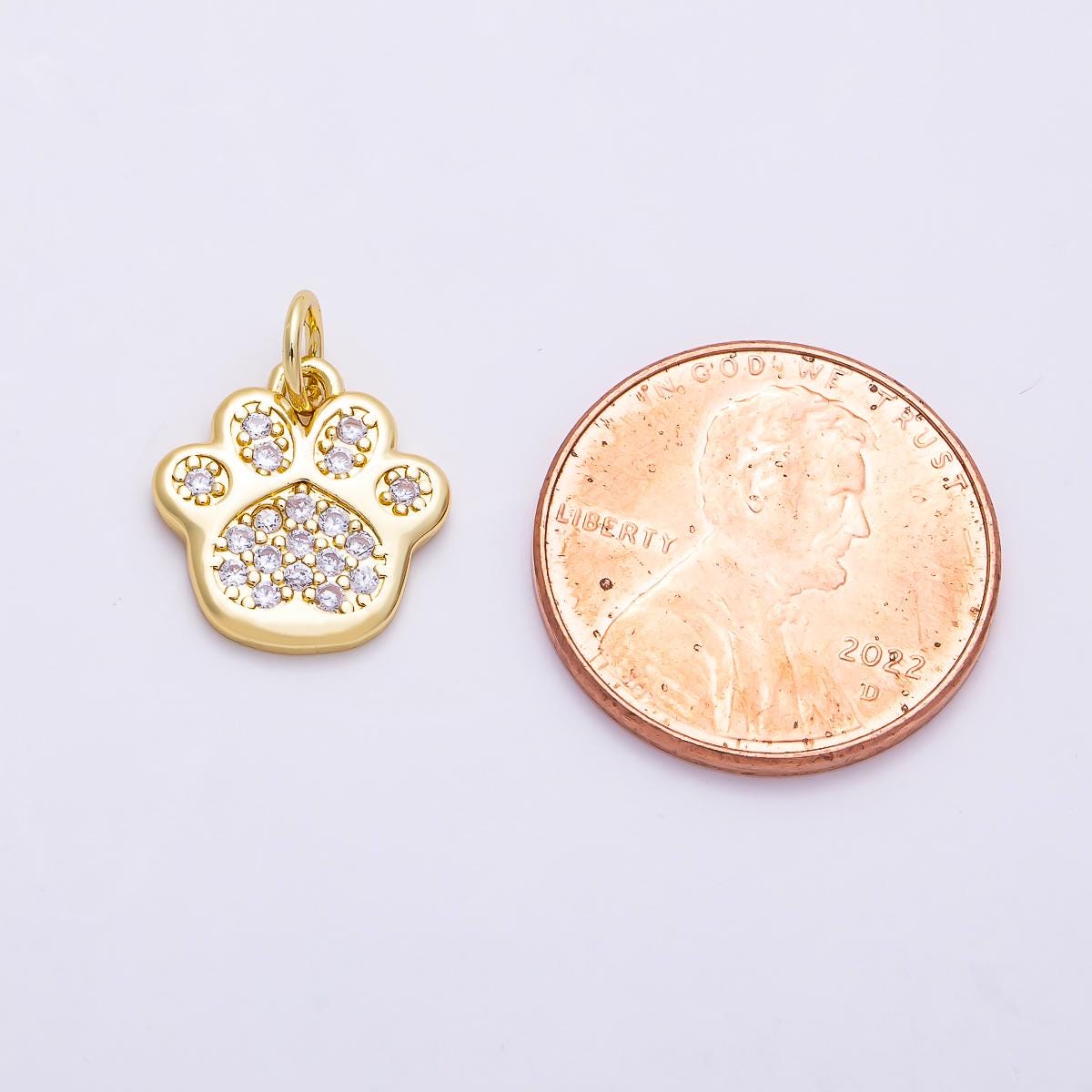 16K Gold Filled 13mm Micro Paved CZ Pet Paw Print Animal Charm Pendant for Necklace Bracelet Jewelry Making DIY Supply | Charms-01468