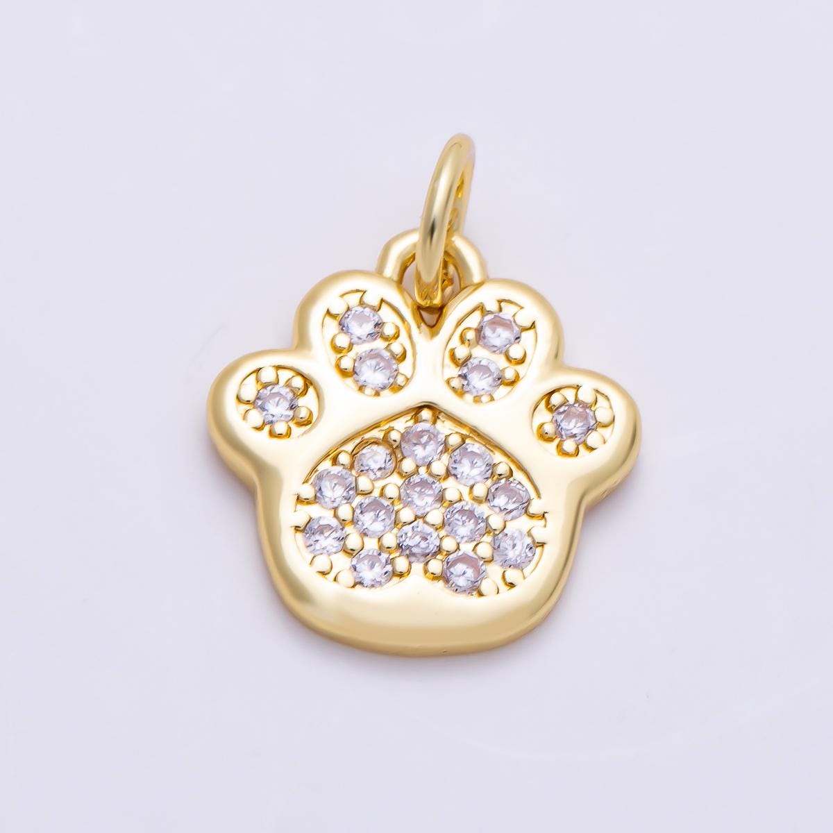 16K Gold Filled 13mm Micro Paved CZ Pet Paw Print Animal Charm Pendant for Necklace Bracelet Jewelry Making DIY Supply | Charms-01468
