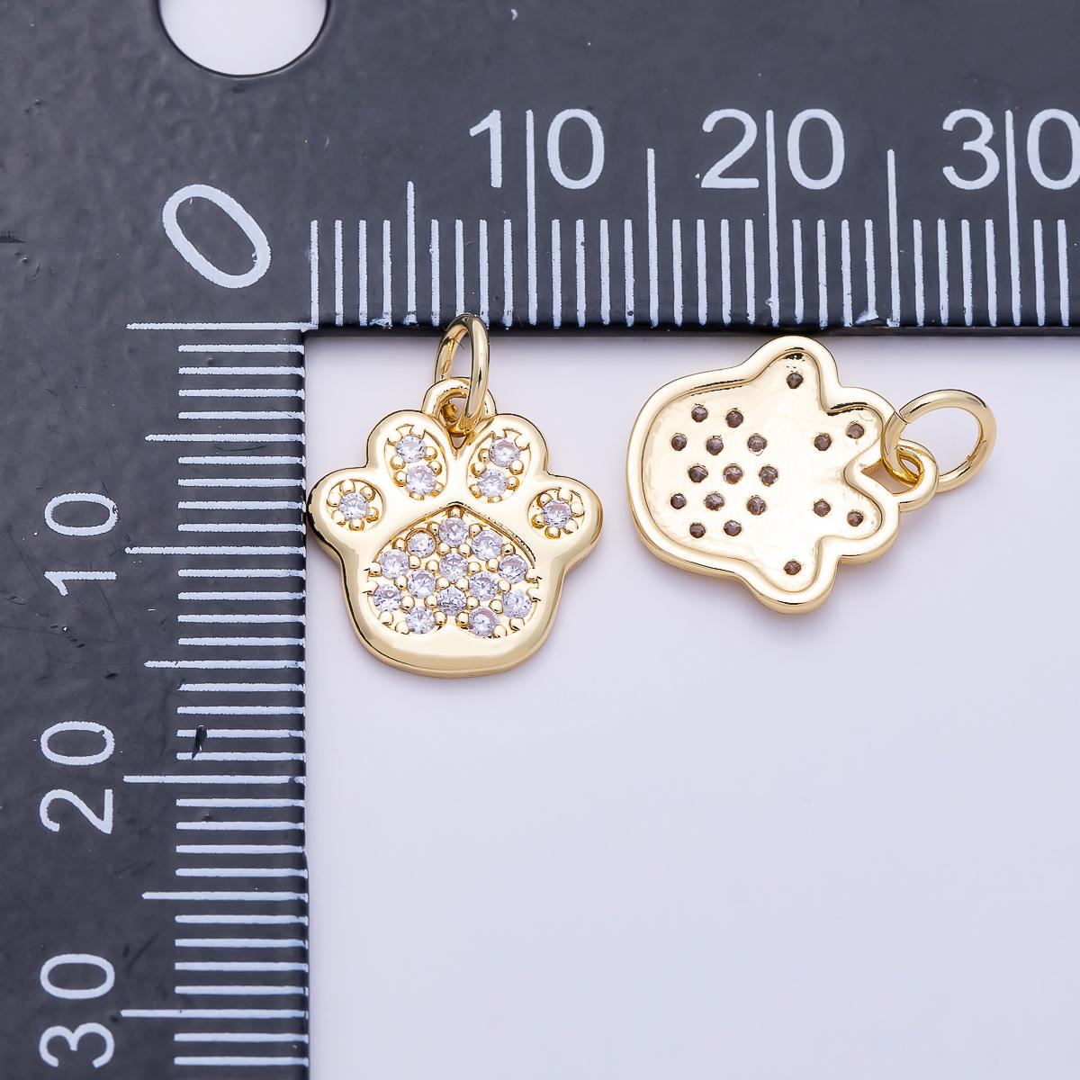 16K Gold Filled 13mm Micro Paved CZ Pet Paw Print Animal Charm Pendant for Necklace Bracelet Jewelry Making DIY Supply | Charms-01468
