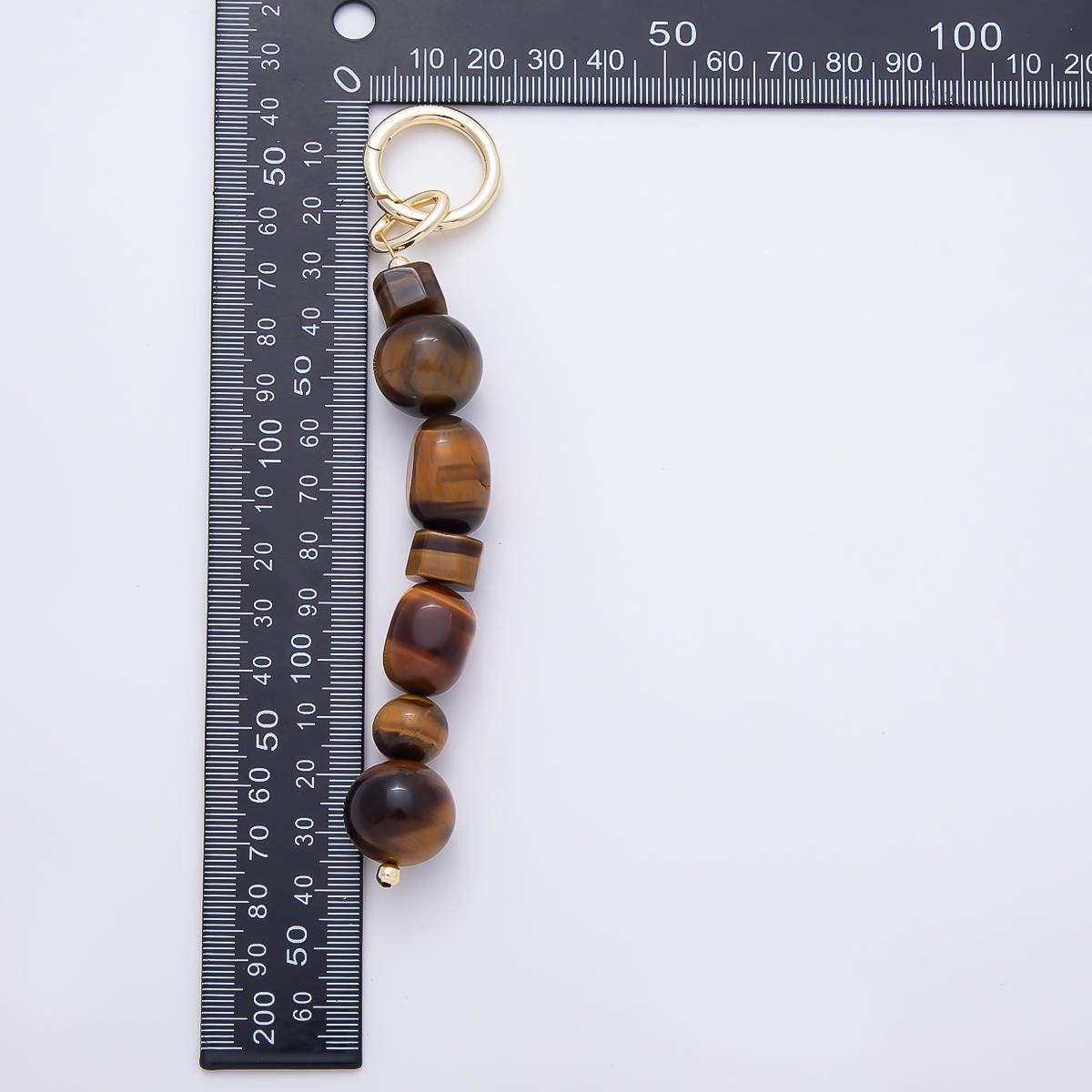 Handmade 16K Gold Filled 6 Inch Tiger Eye Gemstone Bag Charm Keychain Push Gate Boho Purse Accessory Gift for Him or Her | WB-00372