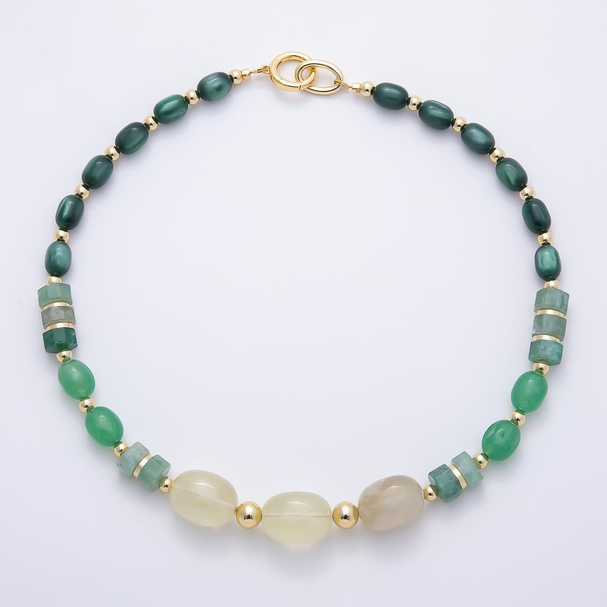 Handmade 16K Gold Filled 8mm Green Aventurine Gradient Gemstone Chain 18 Inch Necklace w. Dual Push Gate Charm Holder | WA-01485