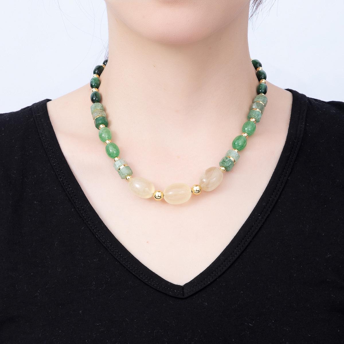 Handmade 16K Gold Filled 8mm Green Aventurine Gradient Gemstone Chain 18 Inch Necklace w. Dual Push Gate Charm Holder | WA-01485