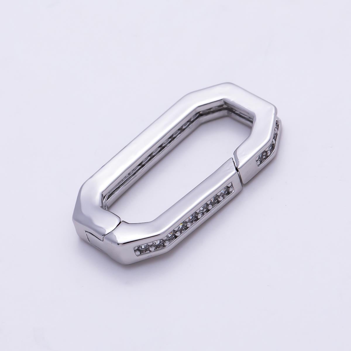 16K Gold Filled 17.5mm Micro Paved CZ Oblong Push Gate Enhancer Findings in Gold & Silver Oval Spring Charm Connector | Findings-00424