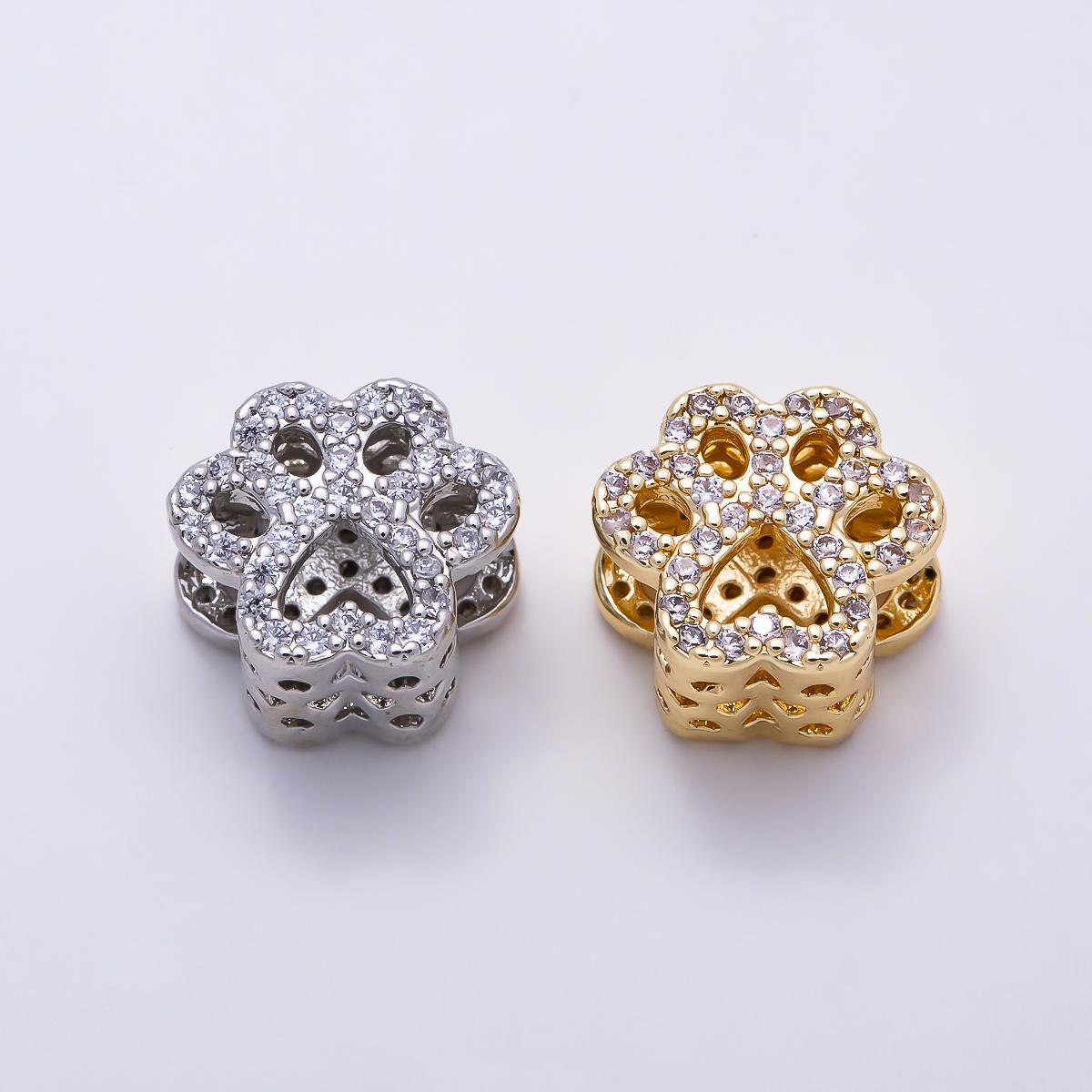 16K Gold Filled 10mm Micro Paved CZ Animal Paw Print Bead in Gold & Silver DIY Jewelry Making Supply custom Necklace Bracelet | Beads-00527