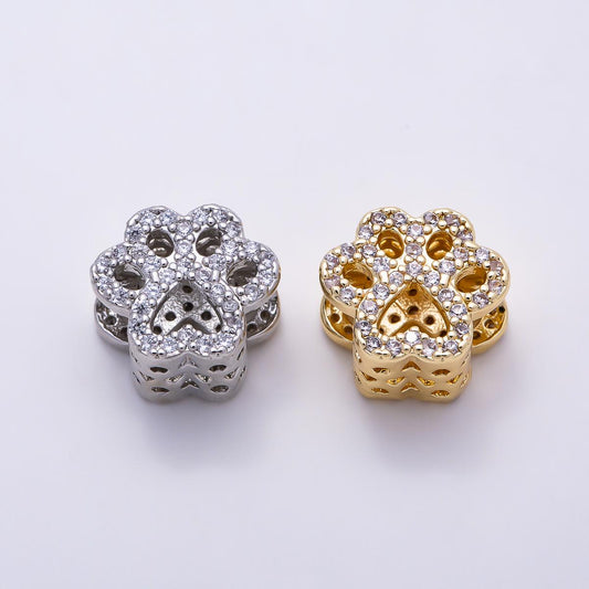 16K Gold Filled 10mm Micro Paved CZ Animal Paw Print Bead in Gold & Silver DIY Jewelry Making Supply custom Necklace Bracelet | Beads-00527