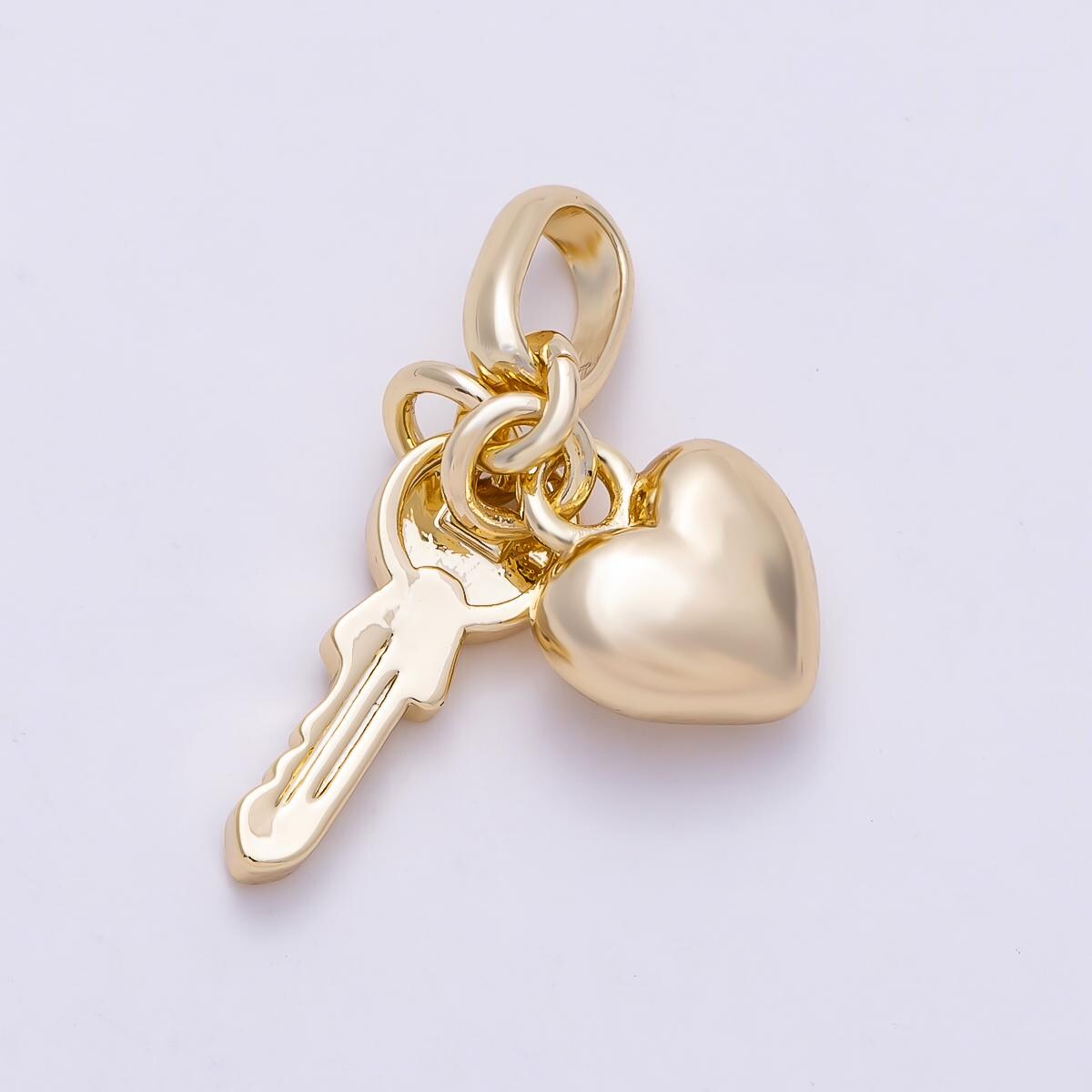 16K Gold Filled 20mm Chubby Heart Key Minimalist Pendant Dainty Romantic Charm Layered Necklace DIY Jewelry Supply | Charms-01470