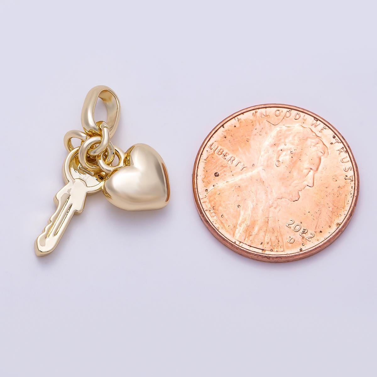 16K Gold Filled 20mm Chubby Heart Key Minimalist Pendant Dainty Romantic Charm Layered Necklace DIY Jewelry Supply | Charms-01470