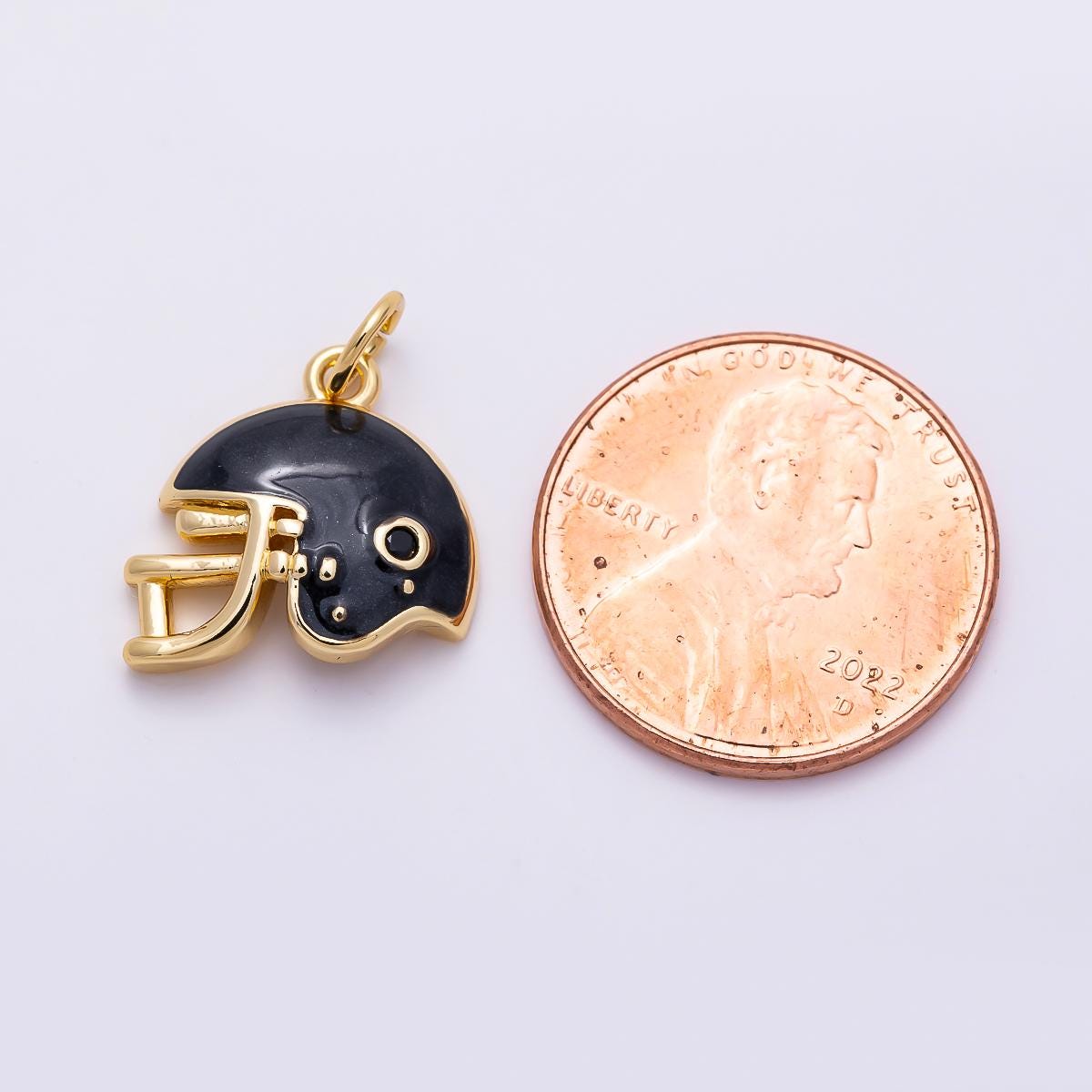 16K Gold Filled Black Enamel Football Sports Helmet Charm Team Pendant Jewelry Making DIY Supplies for custom sport necklace | Charms-01488
