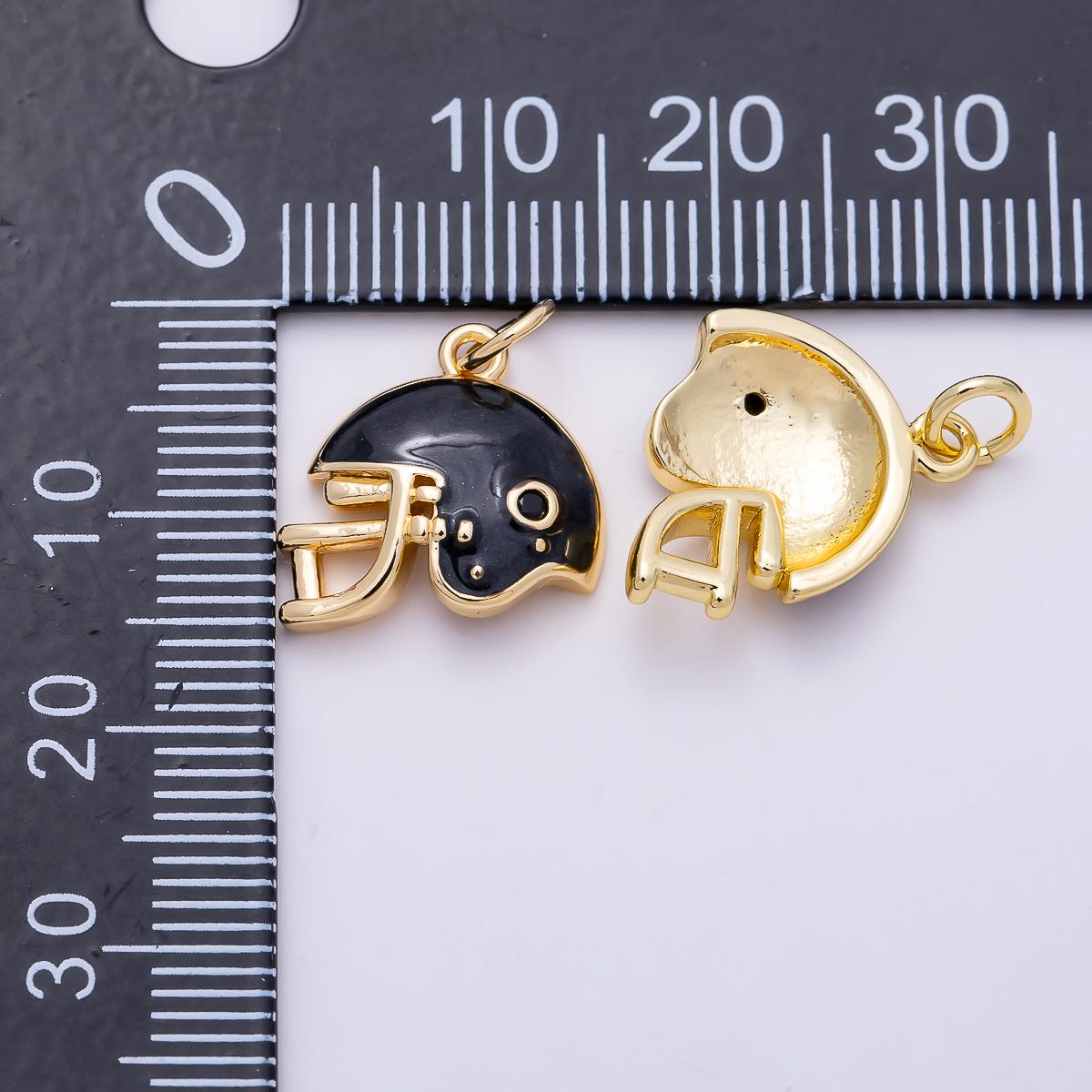 16K Gold Filled Black Enamel Football Sports Helmet Charm Team Pendant Jewelry Making DIY Supplies for custom sport necklace | Charms-01488