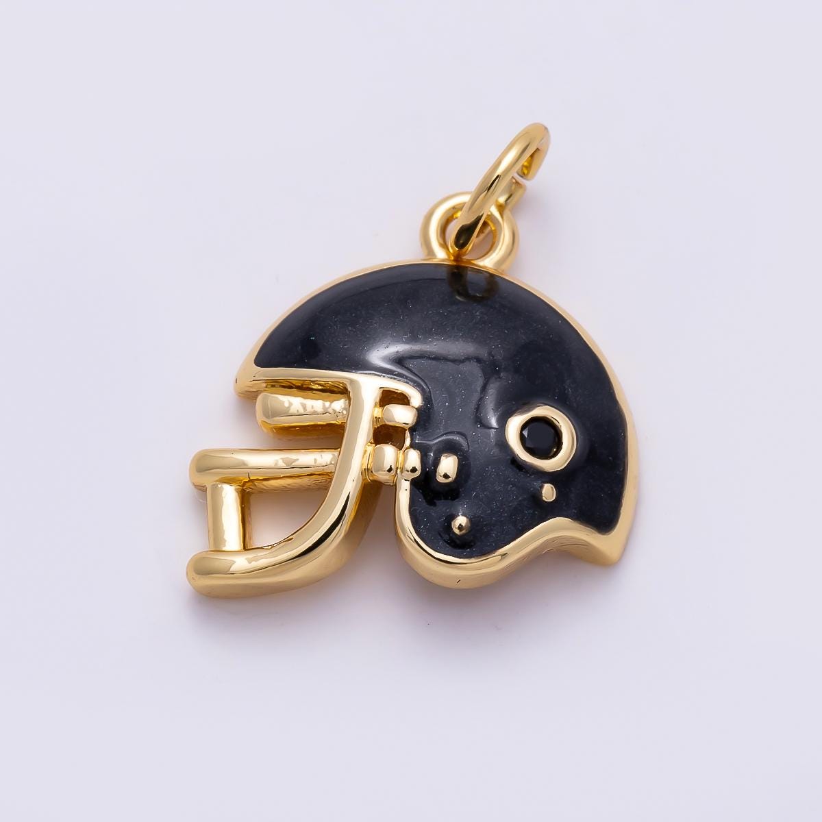 16K Gold Filled Black Enamel Football Sports Helmet Charm Team Pendant Jewelry Making DIY Supplies for custom sport necklace | Charms-01488