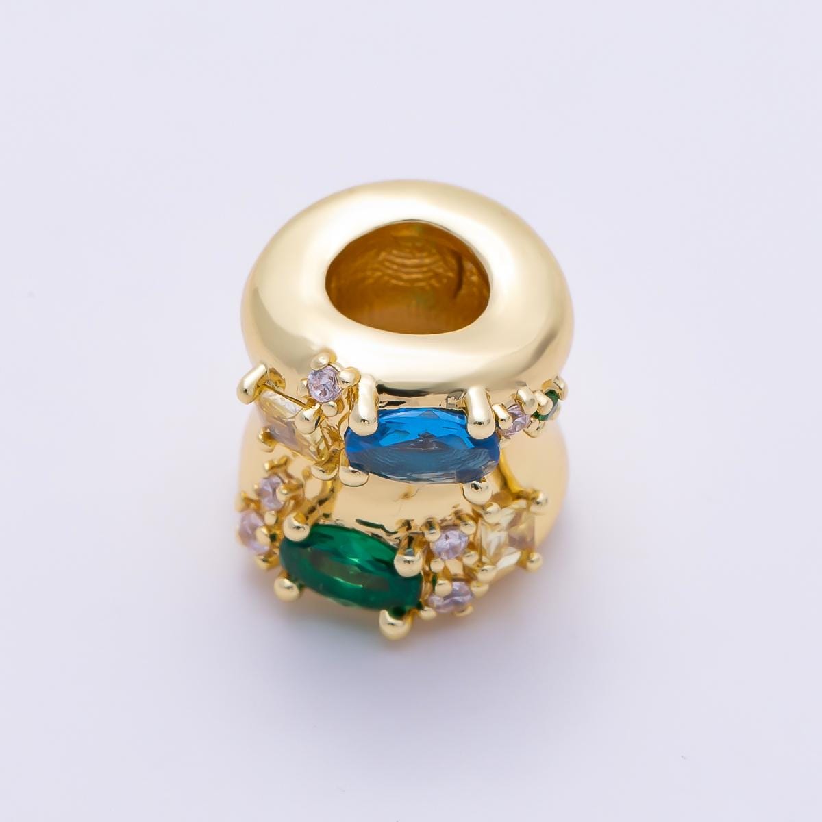 16K Gold Filled 11mm Green Blue Micro Paved CZ Molten Bead Rondelle Spacer Charm DIY Jewelry Making Supply custom necklace | Beads-00531