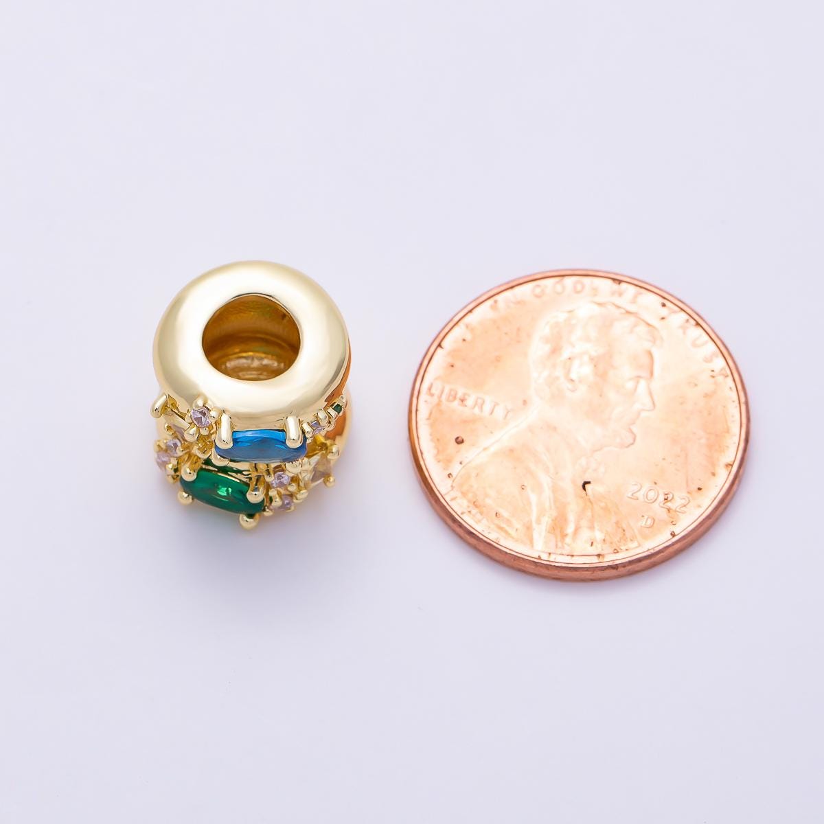 16K Gold Filled 11mm Green Blue Micro Paved CZ Molten Bead Rondelle Spacer Charm DIY Jewelry Making Supply custom necklace | Beads-00531