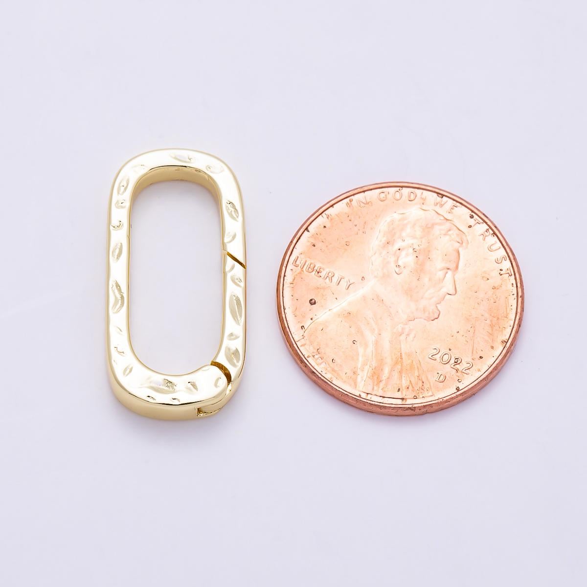 16K Gold Filled 22mm Hammered Oblong Push Gate Carabiner Clasp Enhancer Finding Charm Holder Connector custom necklace | Findings-00485