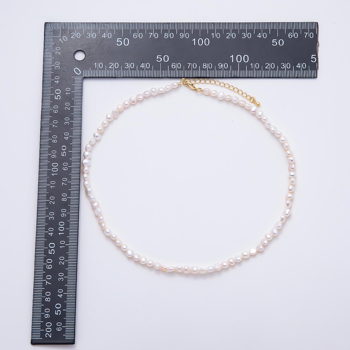 18K Gold Filled 5mm White Button Freshwater Pearl Gemstone Chain 15 Inch Choker Necklace Dainty Minimalist Layering Jewelry | WA-02297