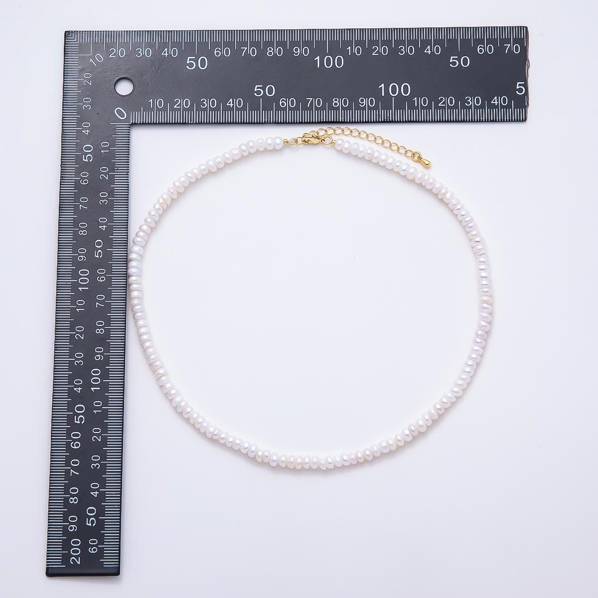 18K Gold Filled 5mm White Freshwater Pearl Rondelle Gemstone Chain 15 Inch Choker Necklace Wedding Jewelry Elegant Gift for her | WA-02321