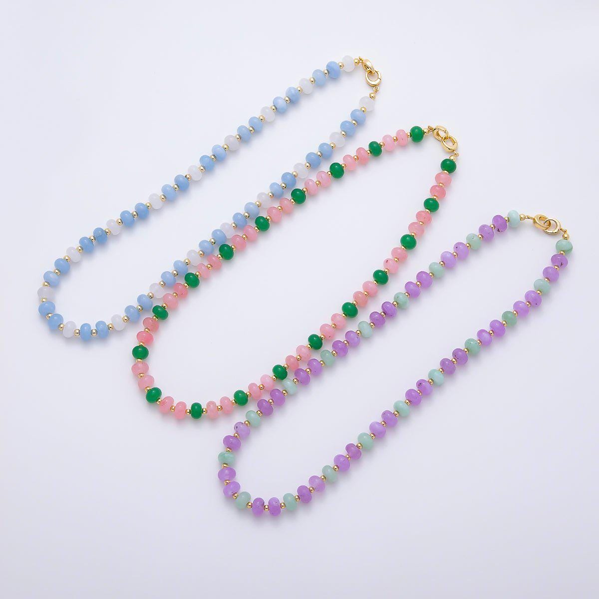16K Gold Filled 3.3mm Bead Rondelle Gemstone Chain 17 Inch Necklace w. Dual Push Gate Colorful Beaded Choker Summer Jewelry | WA-02161