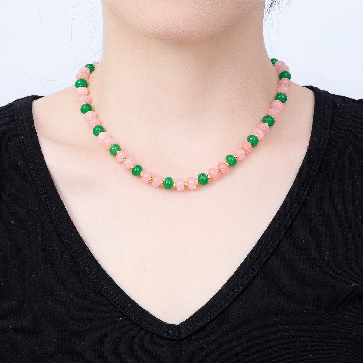 16K Gold Filled 3.3mm Bead Rondelle Gemstone Chain 17 Inch Necklace w. Dual Push Gate Colorful Beaded Choker Summer Jewelry | WA-02161