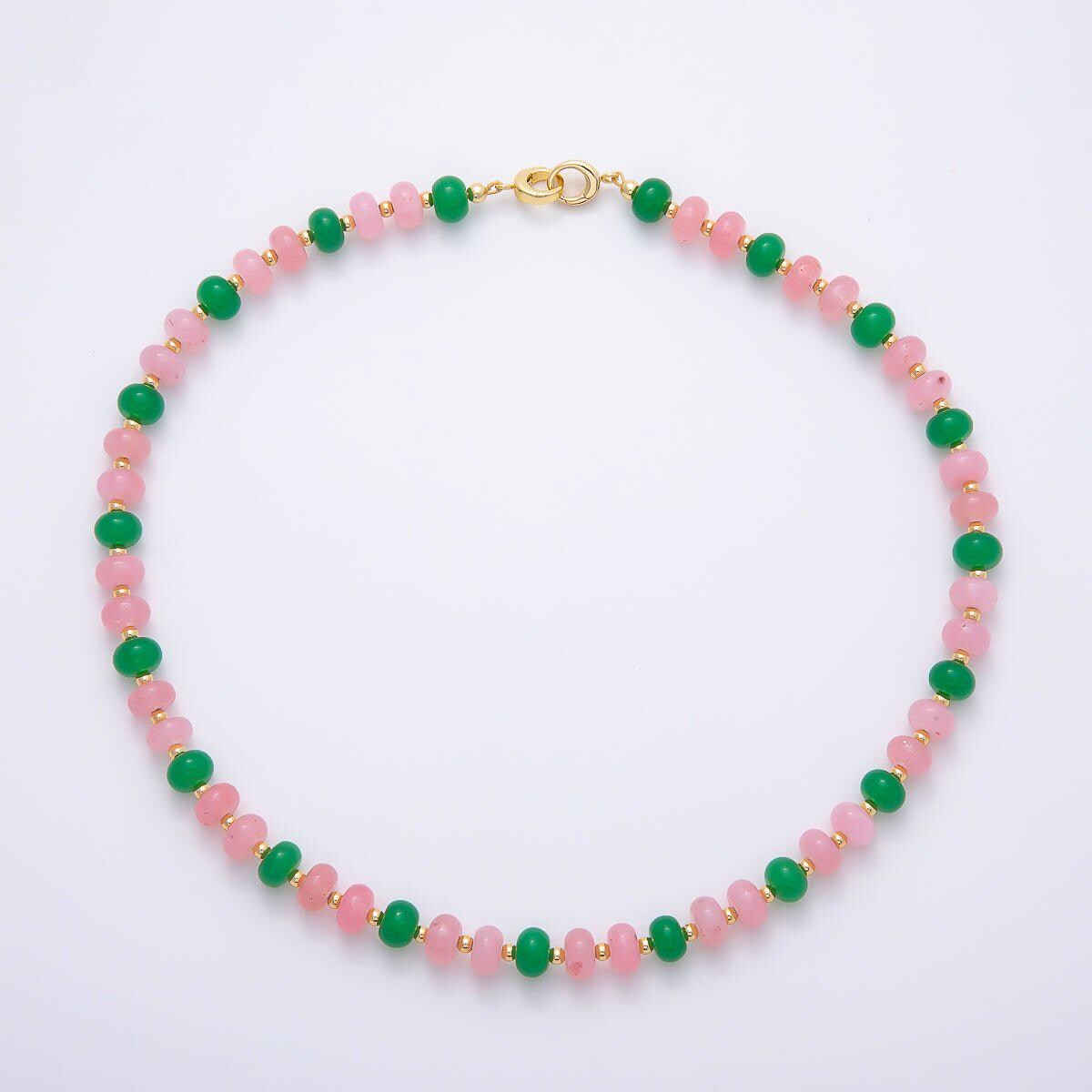 16K Gold Filled 3.3mm Bead Rondelle Gemstone Chain 17 Inch Necklace w. Dual Push Gate Colorful Beaded Choker Summer Jewelry | WA-02161
