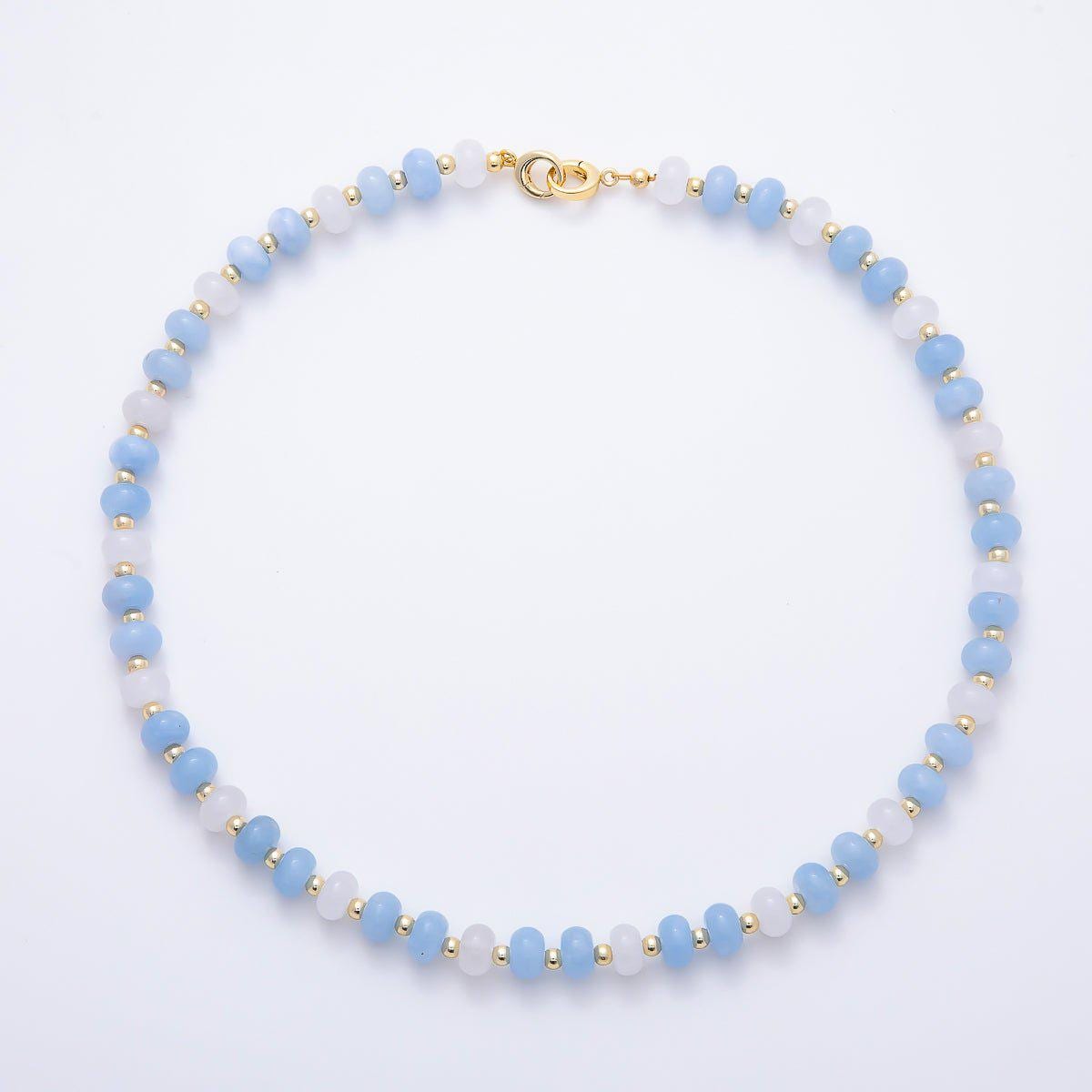 16K Gold Filled 3.3mm Bead Rondelle Gemstone Chain 17 Inch Necklace w. Dual Push Gate Colorful Beaded Choker Summer Jewelry | WA-02161