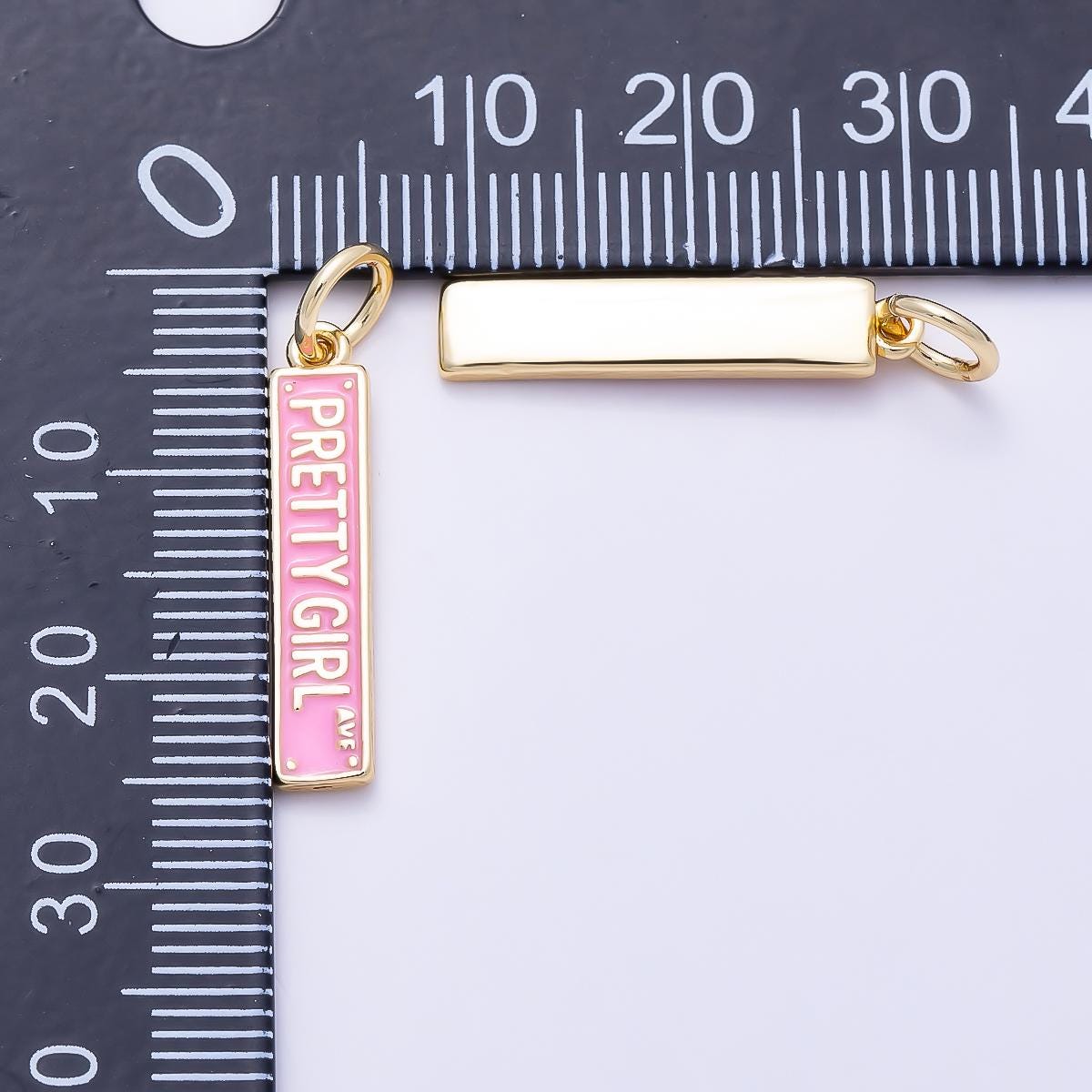 16K Gold Filled 22mm "Pretty Girl Ave" Pink Enamel Street Sign Charm Y2k Pop Star Gift for Her custom necklace or bracelet | Charms-01505