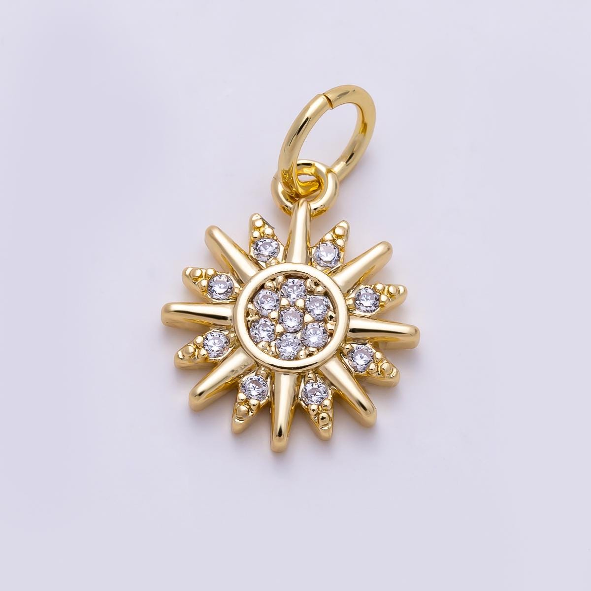 Micro Pave 18K Gold Filled 12mm Mini Sun Pendant Sunburst Celestial Jewelry Add-On Charm Sunshine Ray DIY Jewelry Making Supply Charms-01490