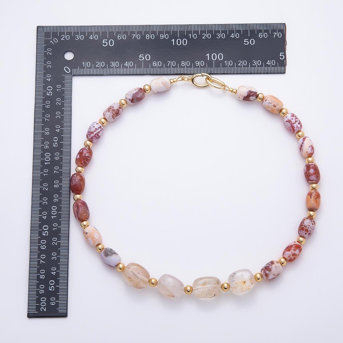 16K Gold Filled 10.5mm Red Jasper Bead Rectangle Gemstone Chain 19 Inch Necklace w. Dual Push Gate Boho Beach Jewelry for her | WA-00048