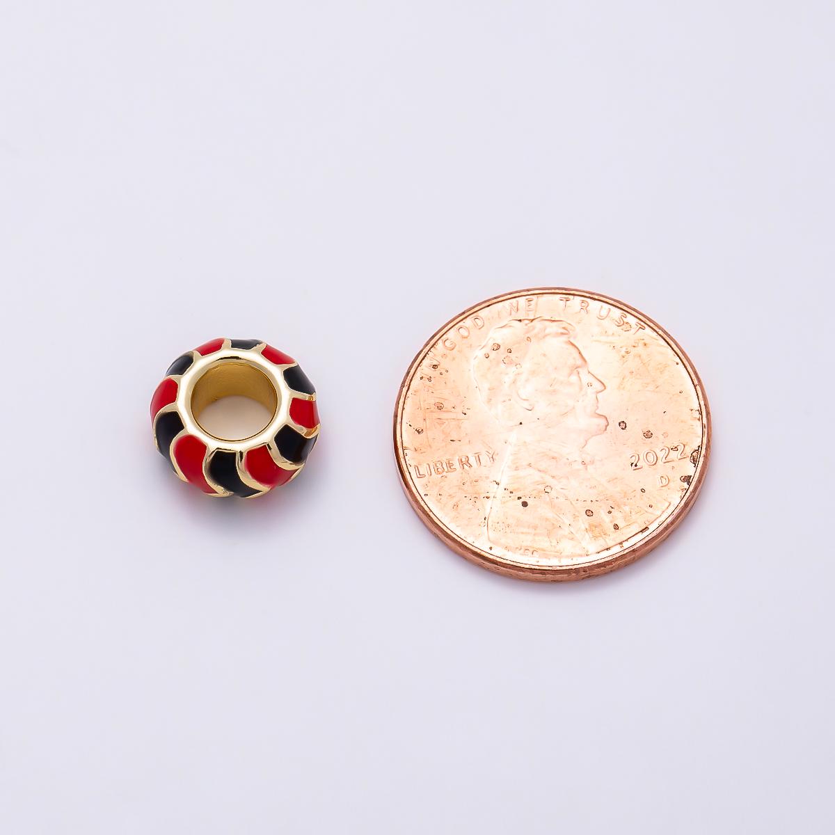18k Gold Filled 10mm Colorful Chevron Enamel Spacer Bead Rondelle Charm Add on for Necklaces, Bracelets DIY Jewelry Making Supply BEADS-469