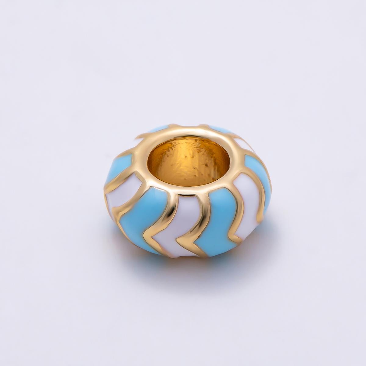 18k Gold Filled 10mm Colorful Chevron Enamel Spacer Bead Rondelle Charm Add on for Necklaces, Bracelets DIY Jewelry Making Supply BEADS-469