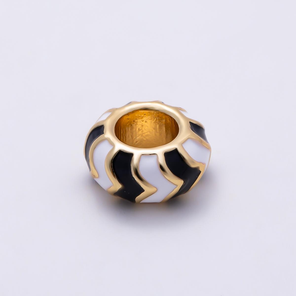 18k Gold Filled 10mm Colorful Chevron Enamel Spacer Bead Rondelle Charm Add on for Necklaces, Bracelets DIY Jewelry Making Supply BEADS-469