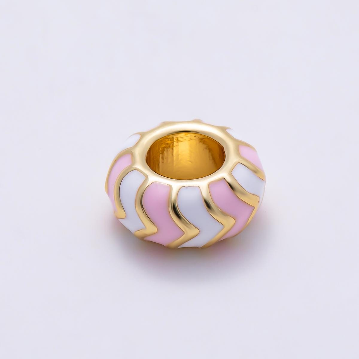 18k Gold Filled 10mm Colorful Chevron Enamel Spacer Bead Rondelle Charm Add on for Necklaces, Bracelets DIY Jewelry Making Supply BEADS-469