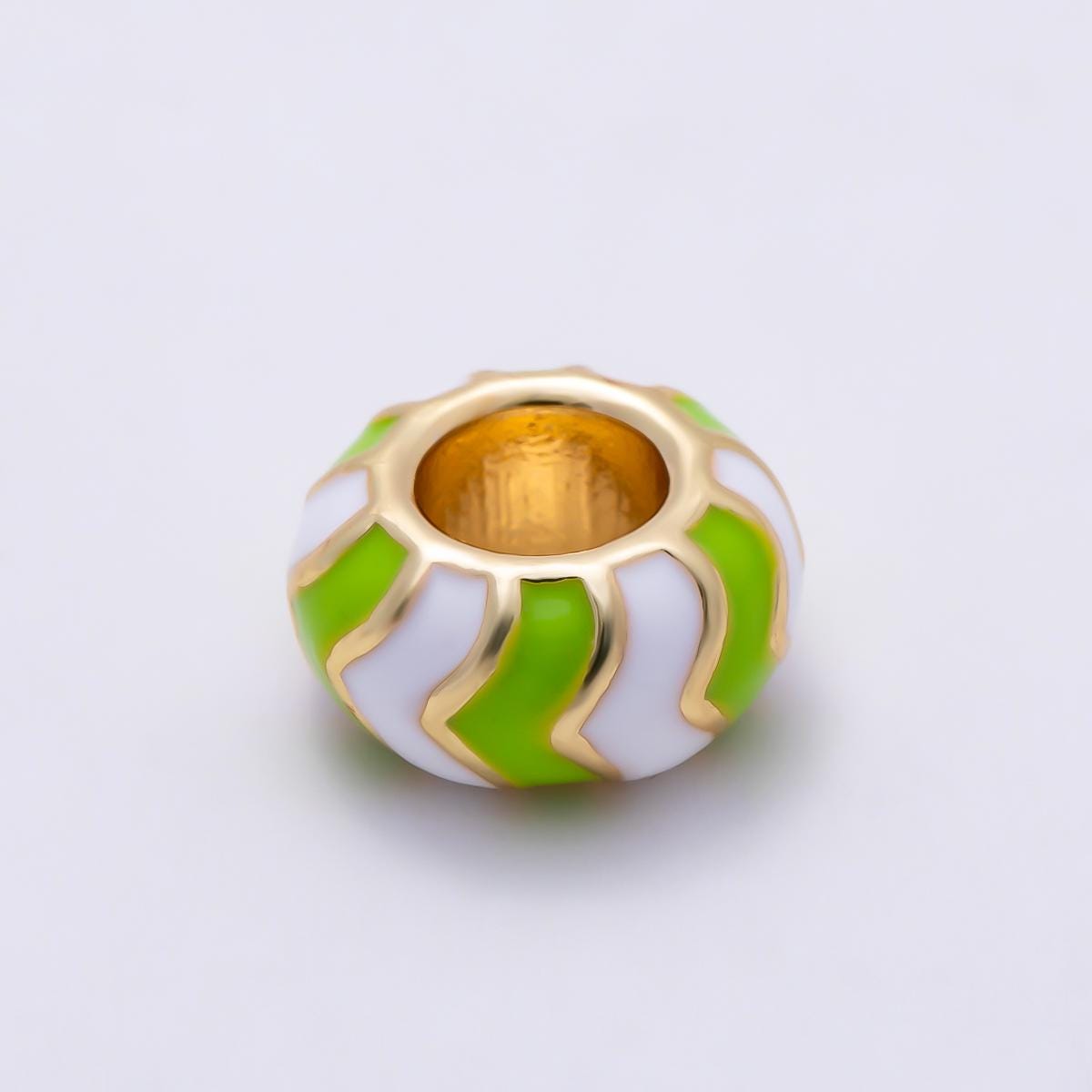 18k Gold Filled 10mm Colorful Chevron Enamel Spacer Bead Rondelle Charm Add on for Necklaces, Bracelets DIY Jewelry Making Supply BEADS-469