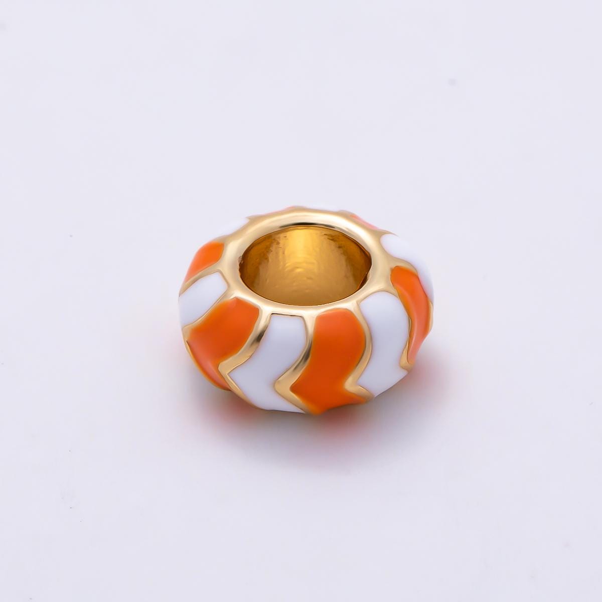 18k Gold Filled 10mm Colorful Chevron Enamel Spacer Bead Rondelle Charm Add on for Necklaces, Bracelets DIY Jewelry Making Supply BEADS-469