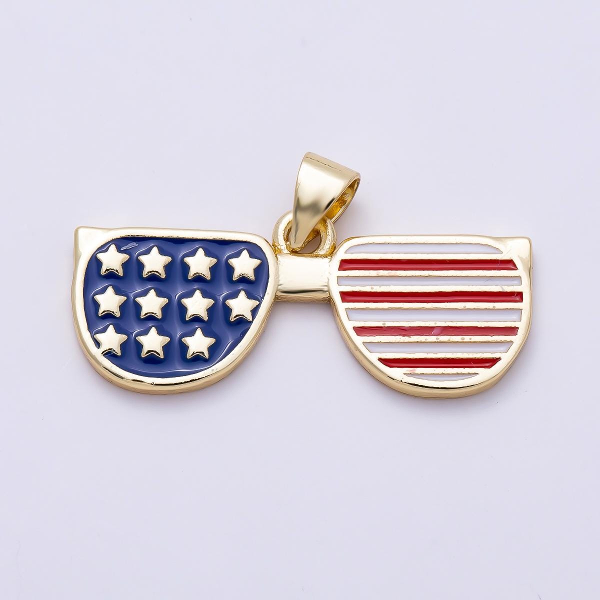 16K Gold Filled 12mm USA America Flag Enamel Sunglasses Pendant Patriotic Red White and Blue Independence Day Gift | Charms-01492